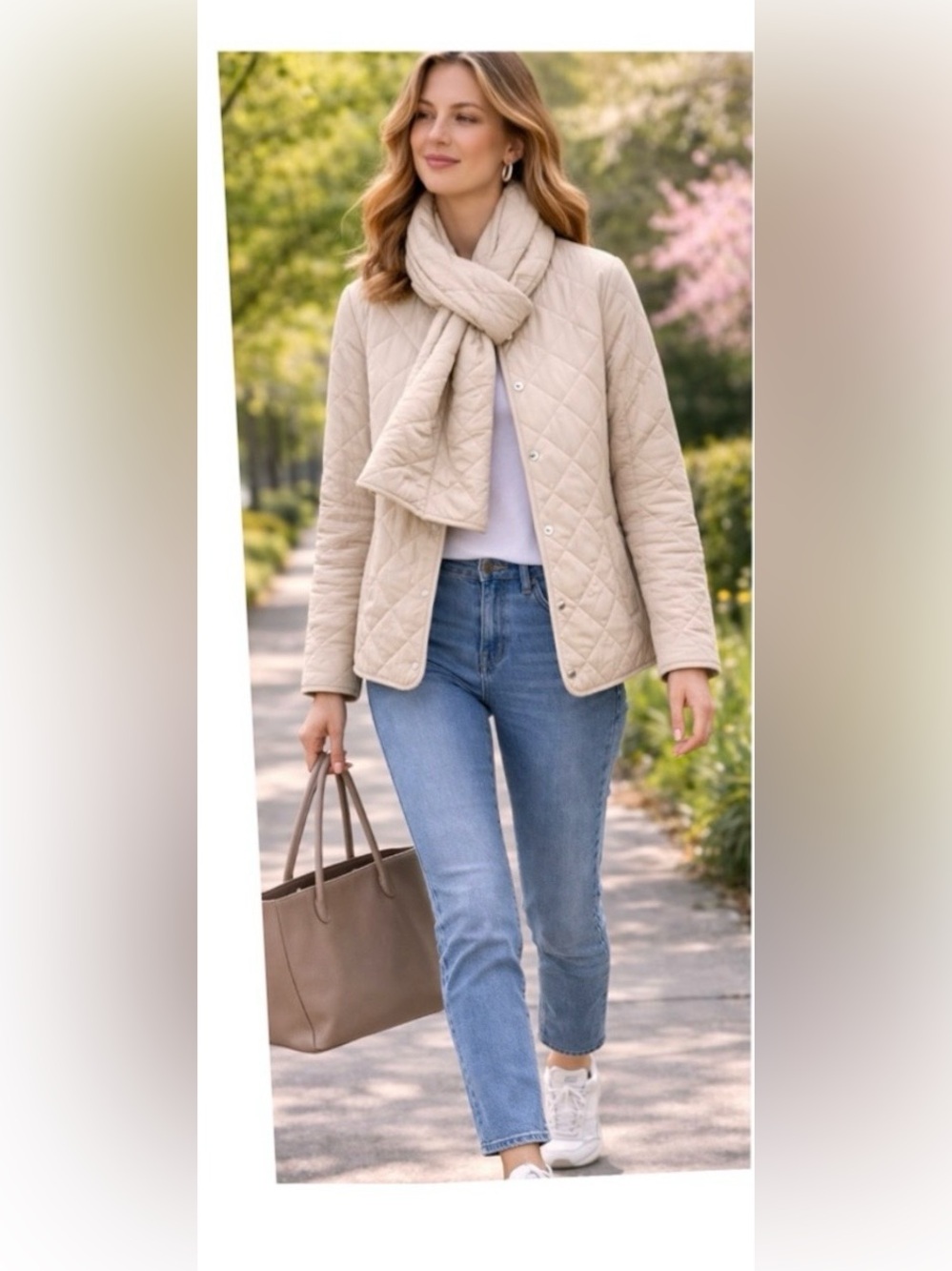 A New Day NWT Quilted Scarf Jacket Removable Scarf Cream L